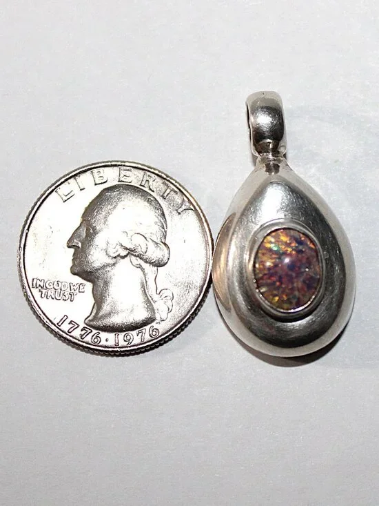 Vintage Sterling Silver Taxco Dichroic Glass Pendant 10 Grams - Picture 3 of 5